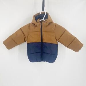 H&M Hooded puffer jacket blue gold Winter snow outdoor Gorpcore size 3T play